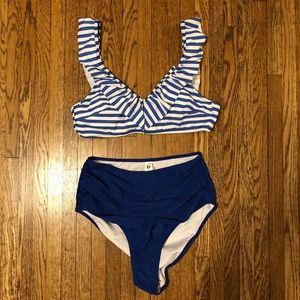 Cupshe Blue Striped Bikini with Ruffle